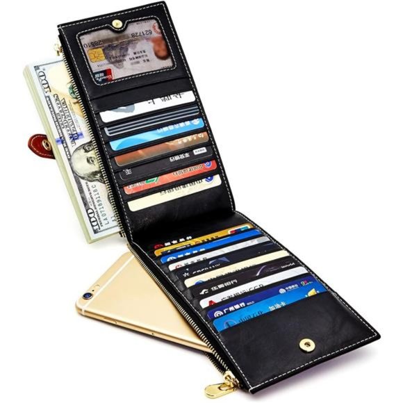 Women's Genuine Leather Wallet RFID Blocking Credit Card Holder Zipper Purse - Picture 3 of 6